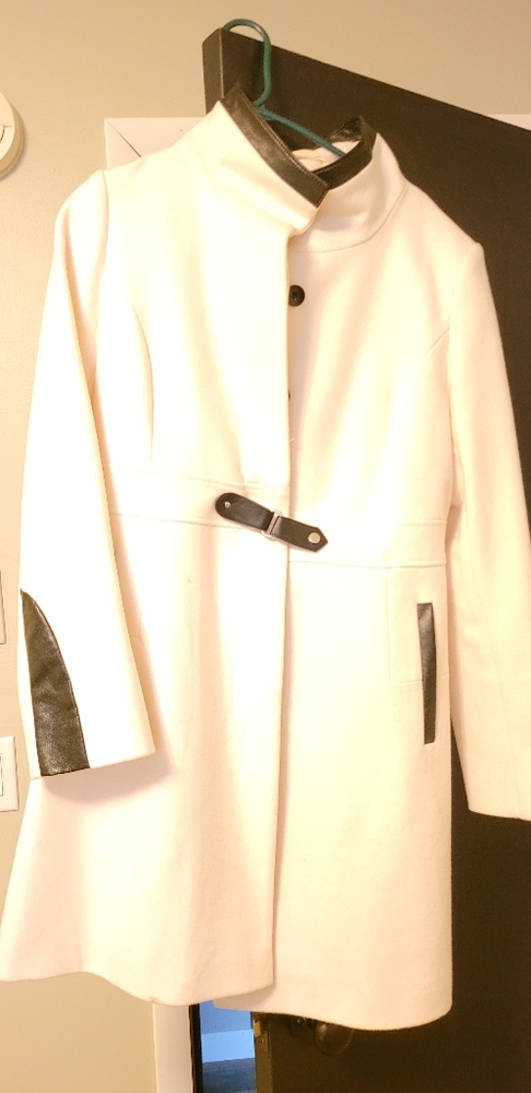 Cream with faux leather trim coat
